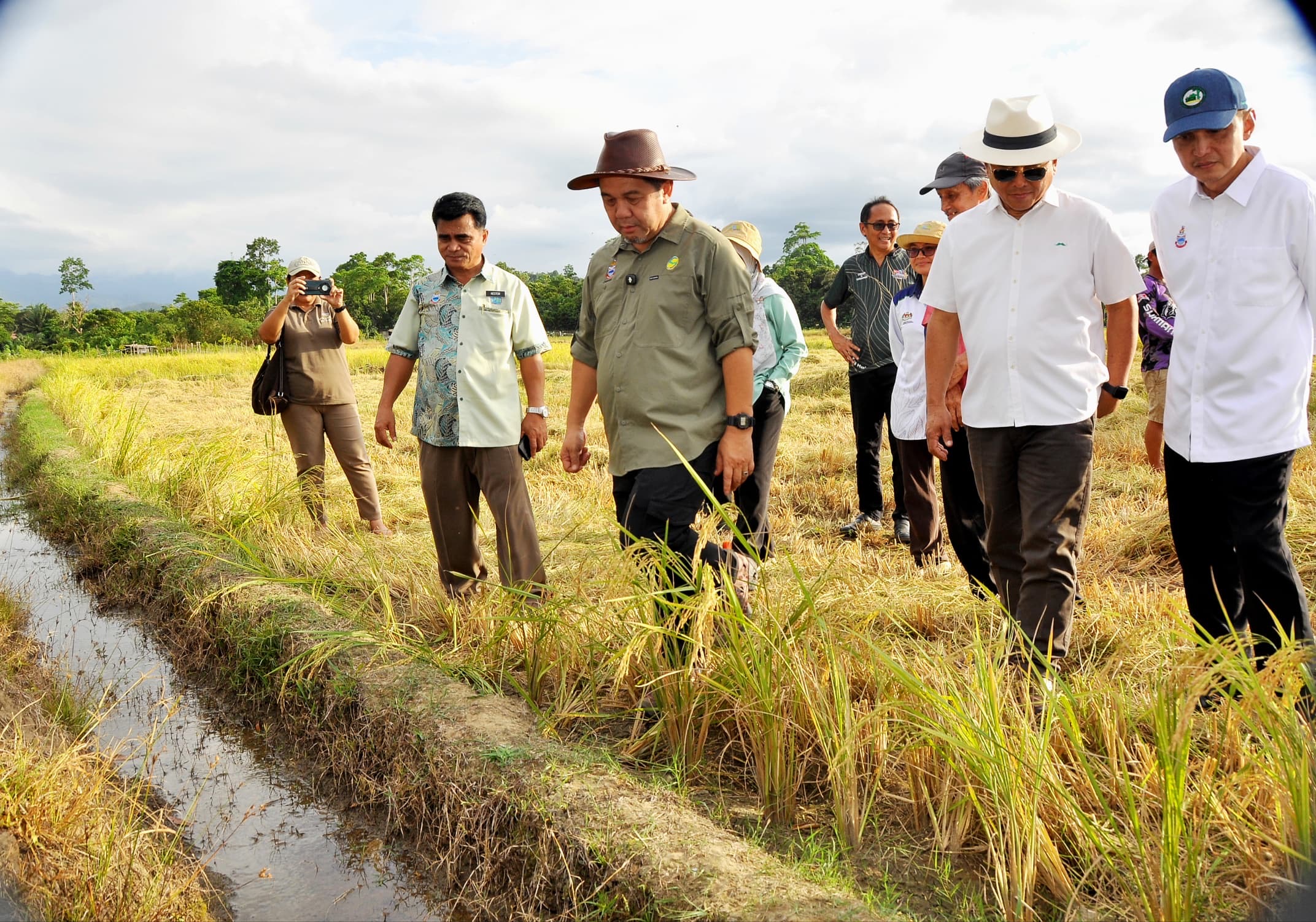 Jamawi (tiga dari kanan) berada di kawasan sawah padi di situ.